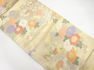 流水に花・鴛鴦模様織り出し　袋帯
